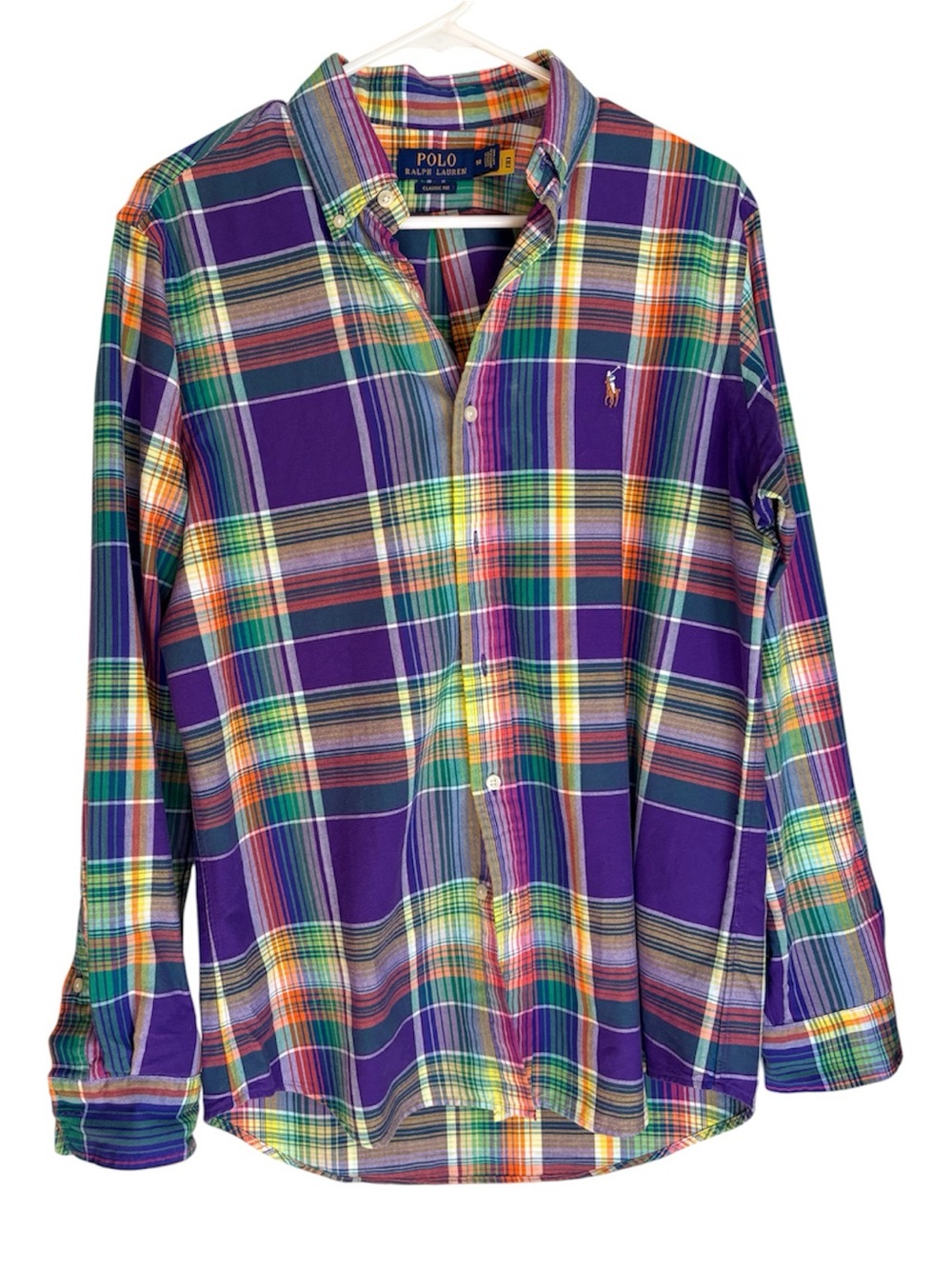 Polo Ralph Lauren Shirt Men's Plaid Oxford Colorful Preppy Flesh Pony Logo Sz M